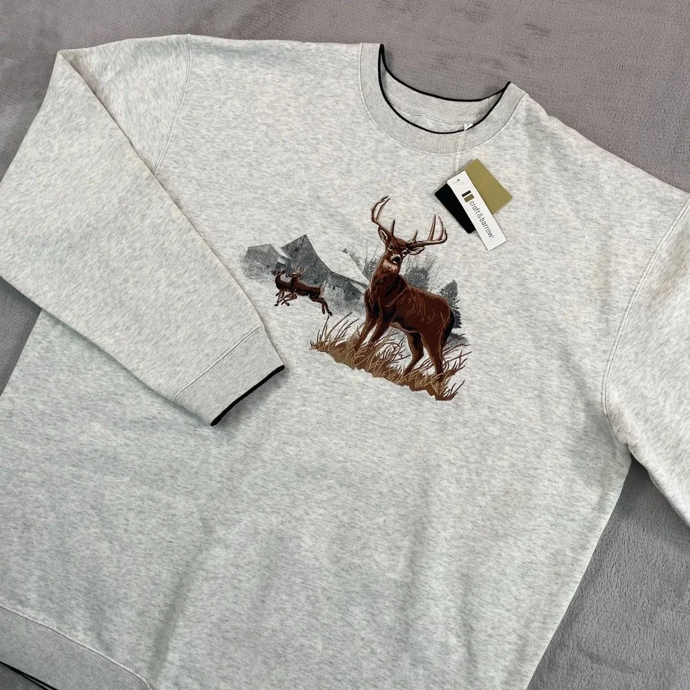 Vintage Croft Barrow Sweatshirt Men XLT Tall Oat Heather Embroidered‎ Deer NWT